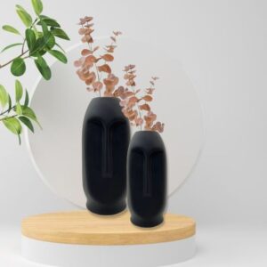 Premium Vases|Set of 2 Captivating face vase|8" Black and 6" Black