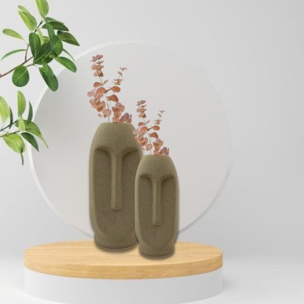 Premium Vases|Set of 2 Captivating face vase|8" Beige and 6" Beige