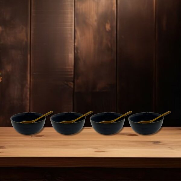 Ceramic Soup Bowl Set with Spoons, 300ml Bowl, 6 Pieces Soup Bowls, 6 Spoons (Blue Glazed)